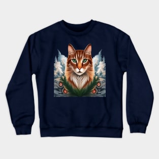 State Cat With White Pine Maine State Tattoo Art Crewneck Sweatshirt